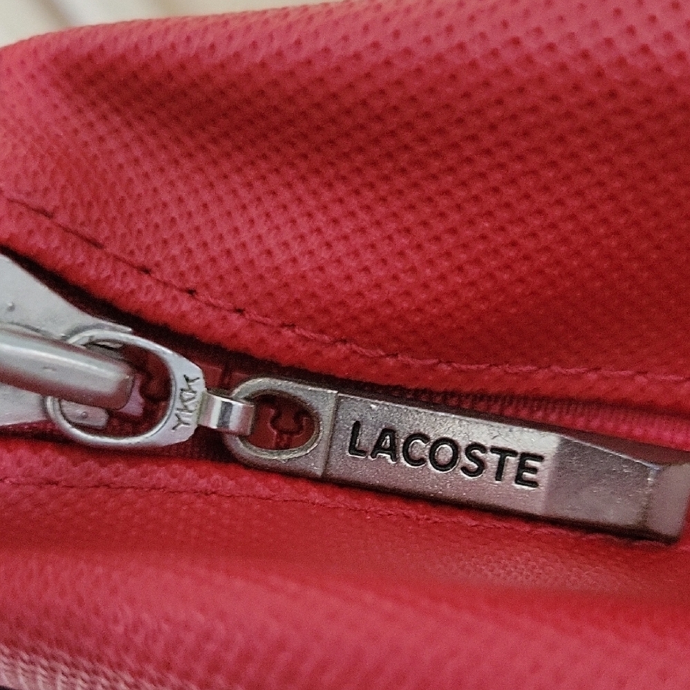 Lacoste Red Vinylon Crossbody Bag with Embossed Logo and Navy Rib Trim - Picture 6 of 9
